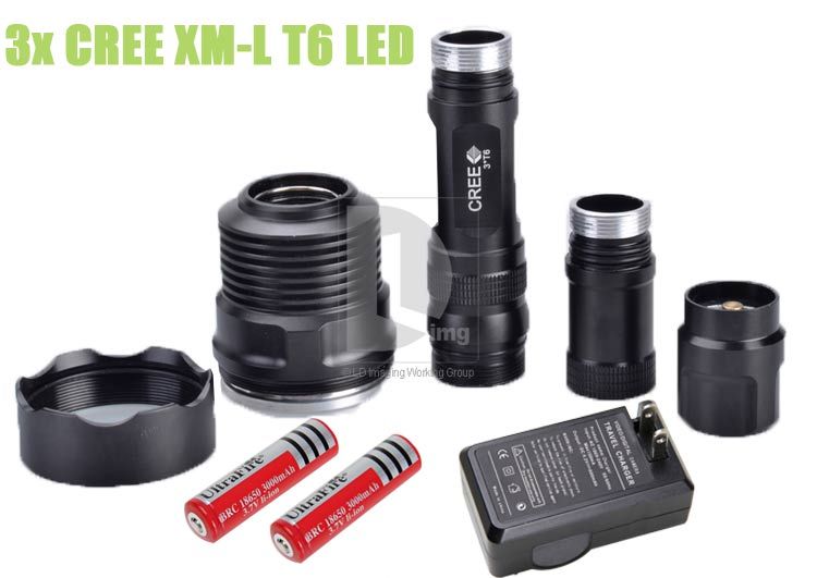 3800 Lumens 3x CREE XM L T6 LED Flashlight Torch+18650 Batteries 