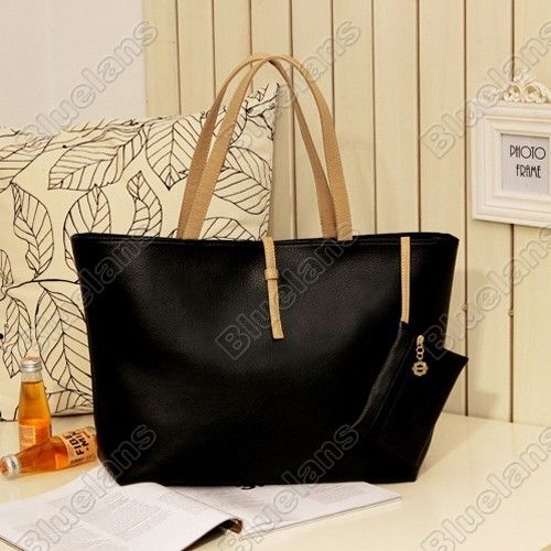 Faux Leather Tote Shopper Women Belt Buckle Handbag Shoulder Bag 