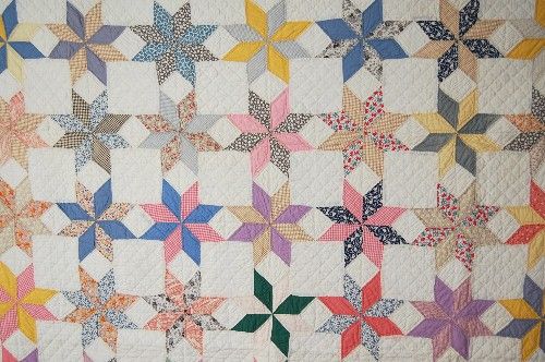 30s Touching Stars Hand Stitched Antique Quilt ~Nice Vintage Fabrics 