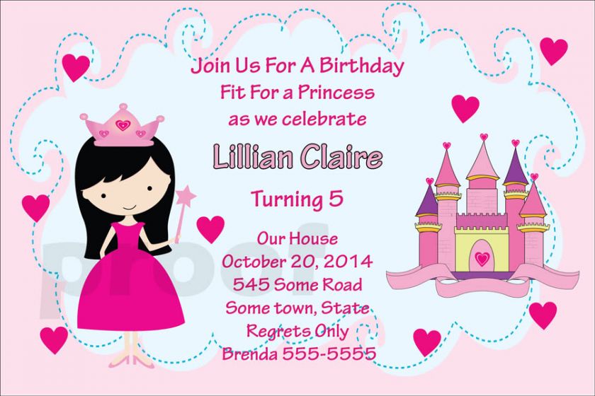   PRINCESS PARTY INVITATIONS Birthday Girl Castle Fairytale Invites