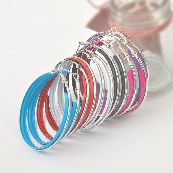 Fashion Jewelry Accessories 55MM 6 Enamel Colors White Gold Hoop 
