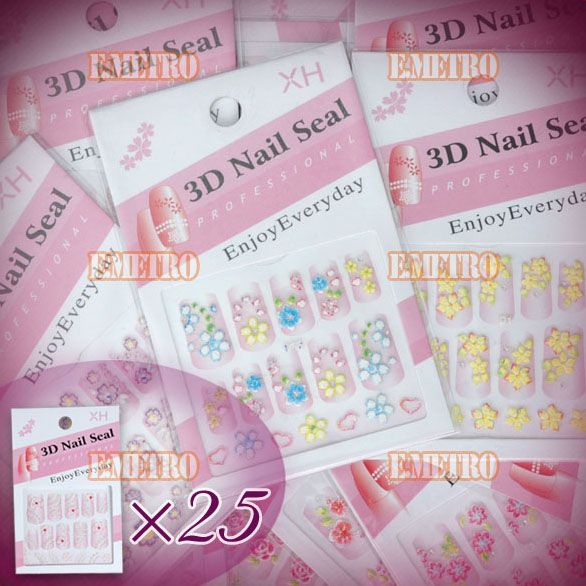 25pcs 3d Nail Art Design Flower Stickers Sheets Decals  