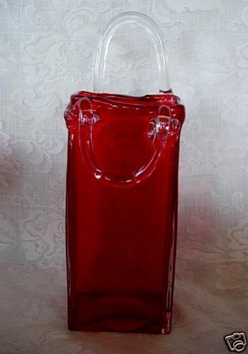 Large Ruby Red Hand Blown Art Glass Wall Pocket / Vase  