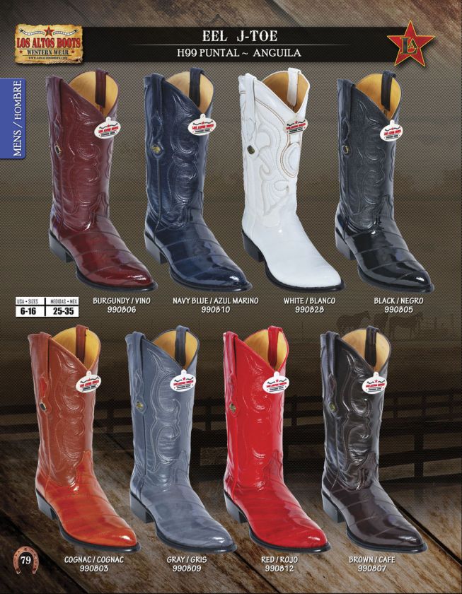Los Altos J Toe Genuine Eel Mens Western Cowboy Boots Diff. Colors 