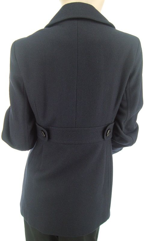 New DKNY Wool Navy Blue Notched Collar Double Breasted Womens Pea Coat 