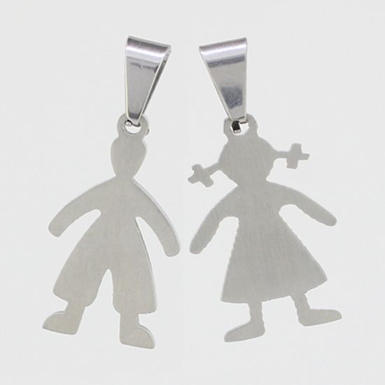 Stainless Steel Crystal Handsome Boy And Bashful Girl Pendant  