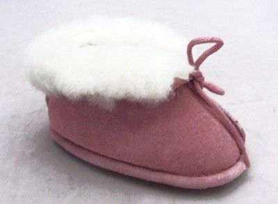 Old Friend Childs Baby Leather Sheepskin Slippers Booties Pink Med 7 