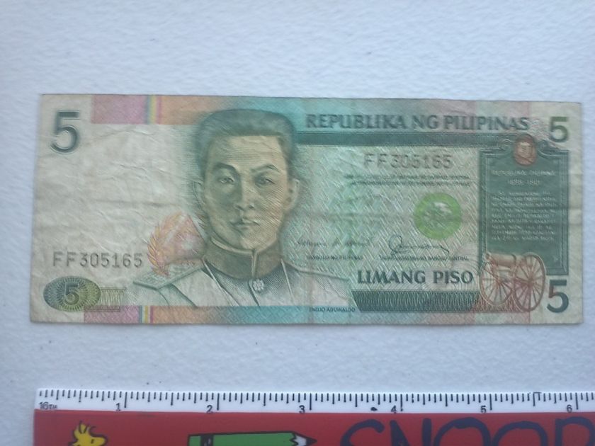 CURRENCY/MONEY PAPER NOTE 5 LIMANG PISO REPUBLIKA NG PILIPINAS 