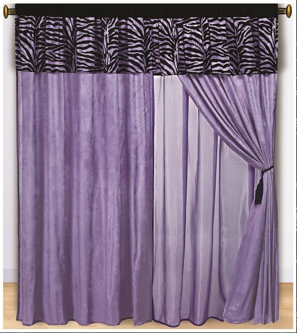 11pcs Purple Black Zebra Bed in a bag Comforter Set + Window Curtain 